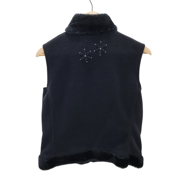 Vintage Northern Reflections Fleece Vest Black Faux Fur Trim Cozy Warm Women’s S - Picture 4 of 17